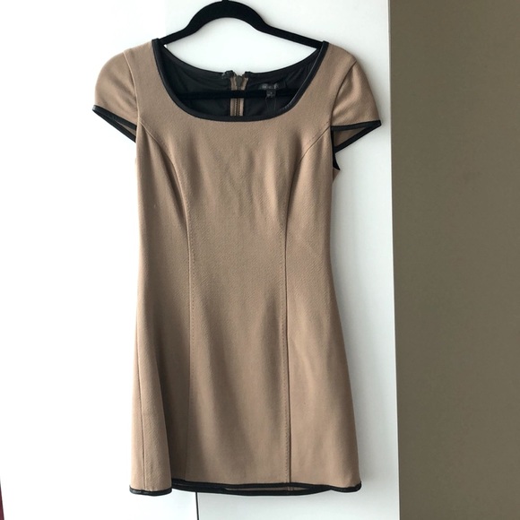 Rachel Zoe | Dresses | Rachel Zoe Tan Brown Leather Trim Dress | Poshmark